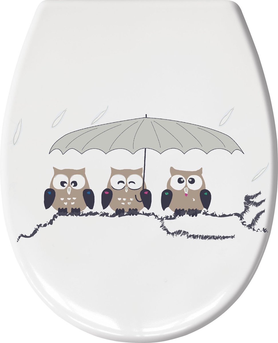 Goedkoopste Selbro ® Kleurrijke Uilen Toiletbril met Softclose en Roestvrijstalen Accenten, 37 x 45 cm