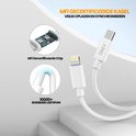 Witte USB-C naar Lightning kabel met MFi gecertificeerde chip en 10000+ buigbare levensspan.