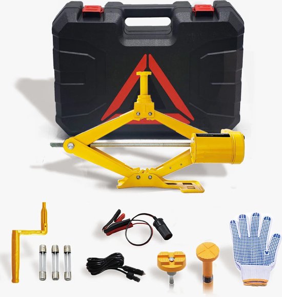 TKSE Cric Elettrico Idraulico 12V 5T con Pompa Gonfiabile e Luce - Strumento di Cambiamento Pneumatici per Auto SUV e Officine di Riparazione di Emergenza