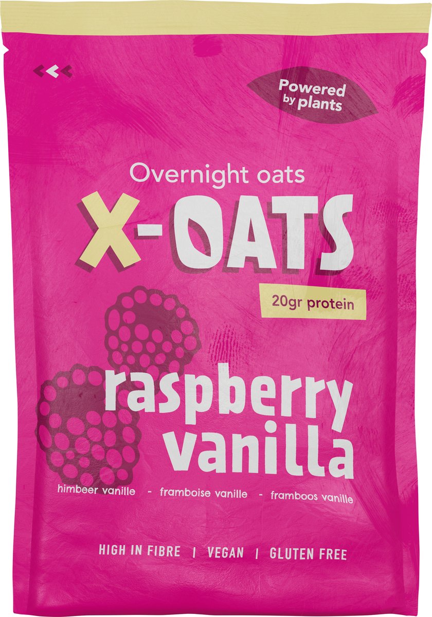 X-OATS Proteïne oats Ontbijtshake - Proteïneshake & Maaltijdshake - Vegan Glutenvrij Hoog in vezels - 20g Eiwit - 24-pack Framboos/Vanille