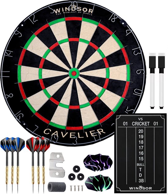 Foto: Windsor dartbord met dartpijlen accessoires blade wire a klasse sisal dartboard