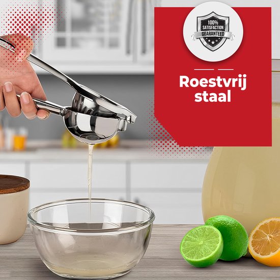 HI NATURE™ Robuuste Kwaliteit Citroenpers | Limoenpers - Handmatige Citroenpers - Lemon squeezer - Citrusknijper - Fruitpers - Sinaasappelpers | Zilver