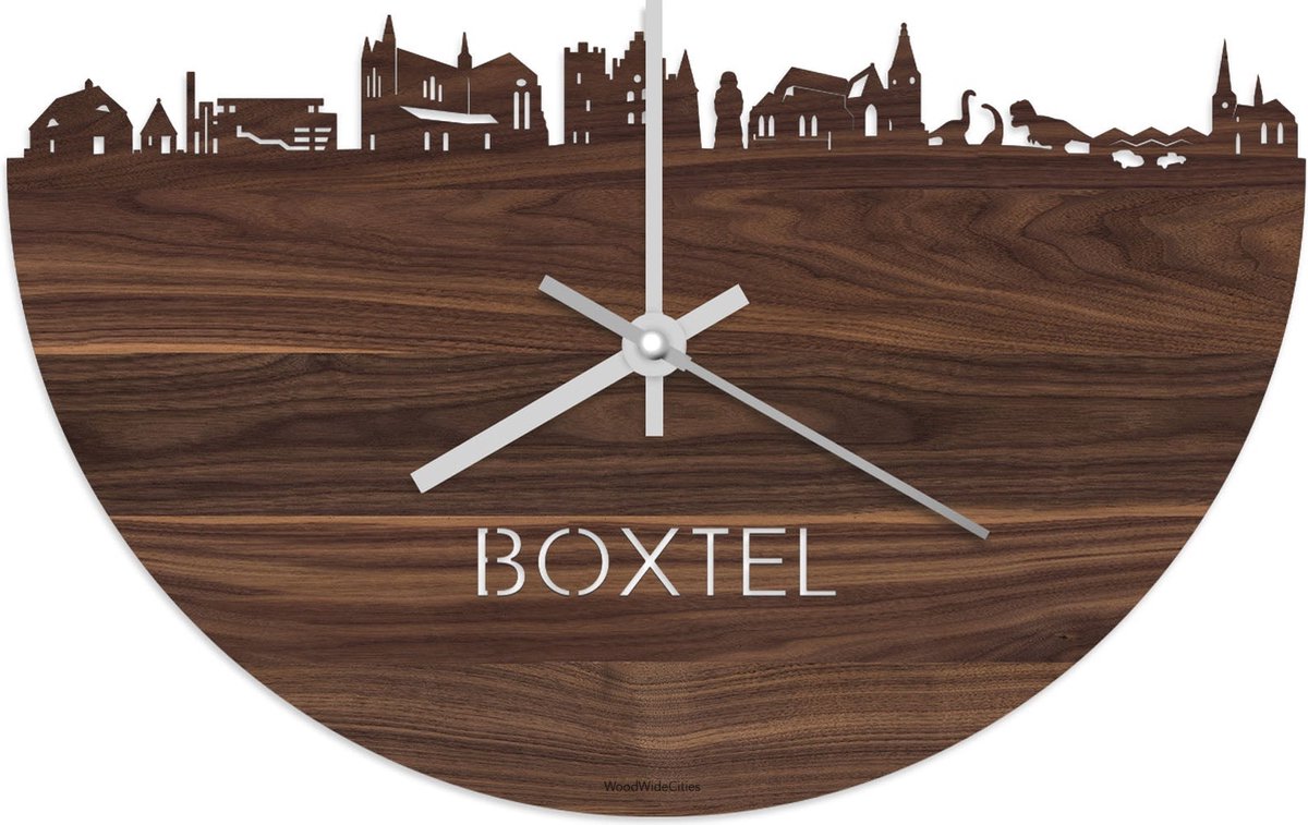 Skyline Klok Boxtel Notenhout - Ø 40 cm - Stil uurwerk - Wanddecoratie - Meer steden beschikbaar - Woonkamer idee - Woondecoratie - City Art - Steden kunst - Cadeau voor hem - Cadeau voor haar - Jubileum - Trouwerij - Housewarming - WoodWideCities