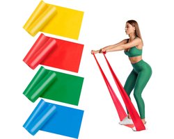 4 Weerstandsbanden Set - 1,5M Fitnessbanden - Multifunctionele Effen Kleur Elastische Weerstandsband Training - Yoga Dans Elastische Band - Geweldig voor Yoga, Pilates, Spieropbouw, Fysiotherapie