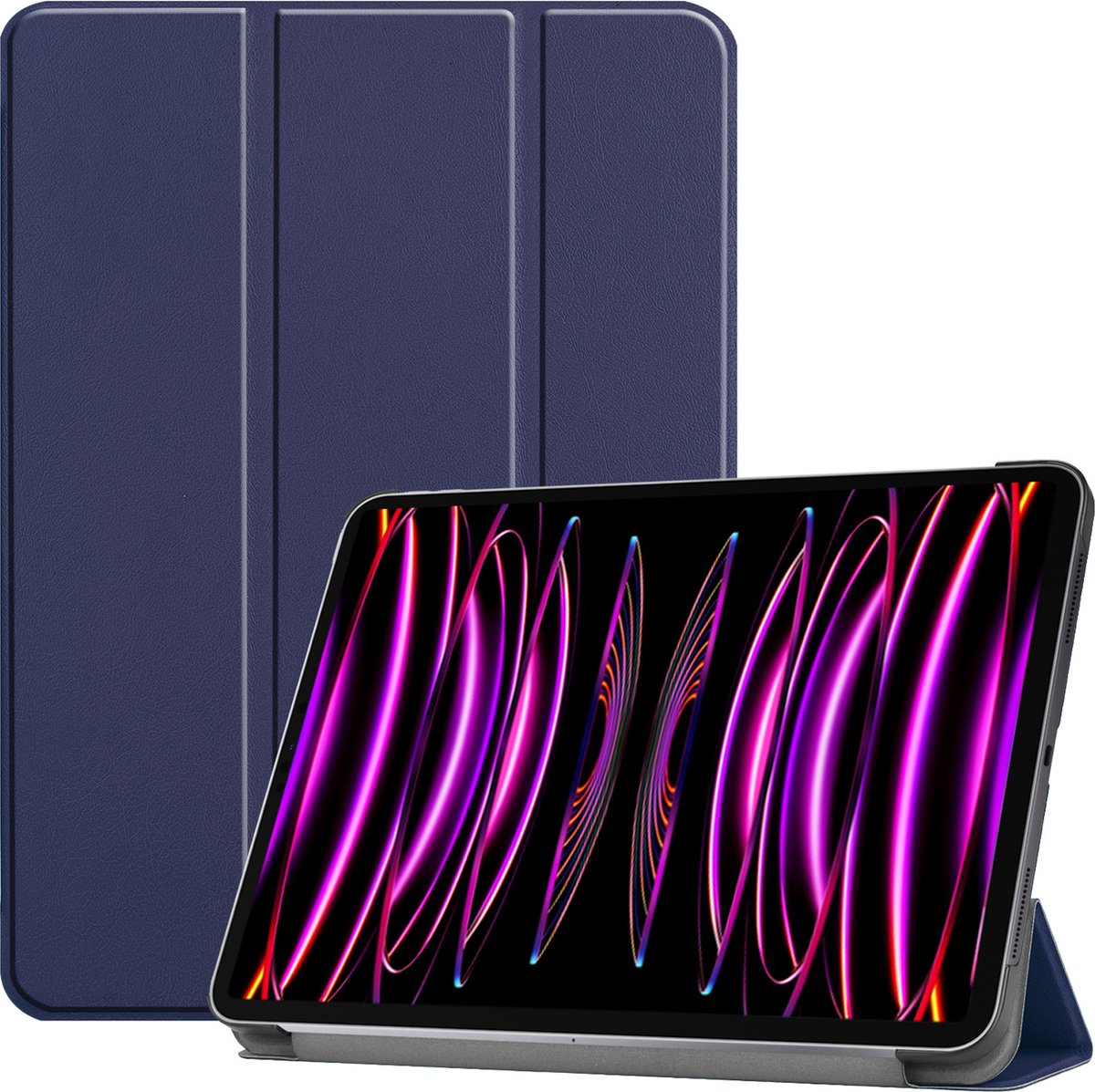 Hoesje - Geschikt voor Apple iPad Pro (2022) - 12.9 inch - Dun & Stevig - Hardcover Book Case - Trifold Bookcase Hoes - Hard Cover - Tablethoes - Donkerblauw