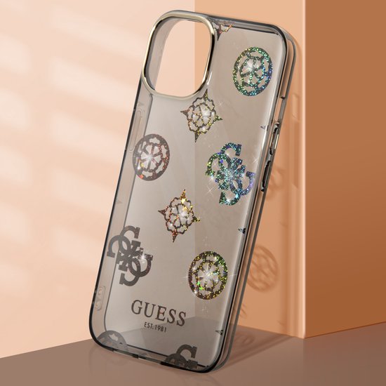 Glitter arrière à paillettes Guess 4G Peony pour Apple iPhone 14 Plus (6,7") - Zwart