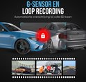 Illustratie van G-sensor en loop recording, met auto's en een slot-icoon.