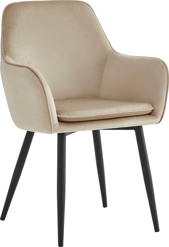 Colenis - Chaise de salle à manger Levan - Set de 4 - Beige - Velours - Velours - Industriel - Avec accoudoir