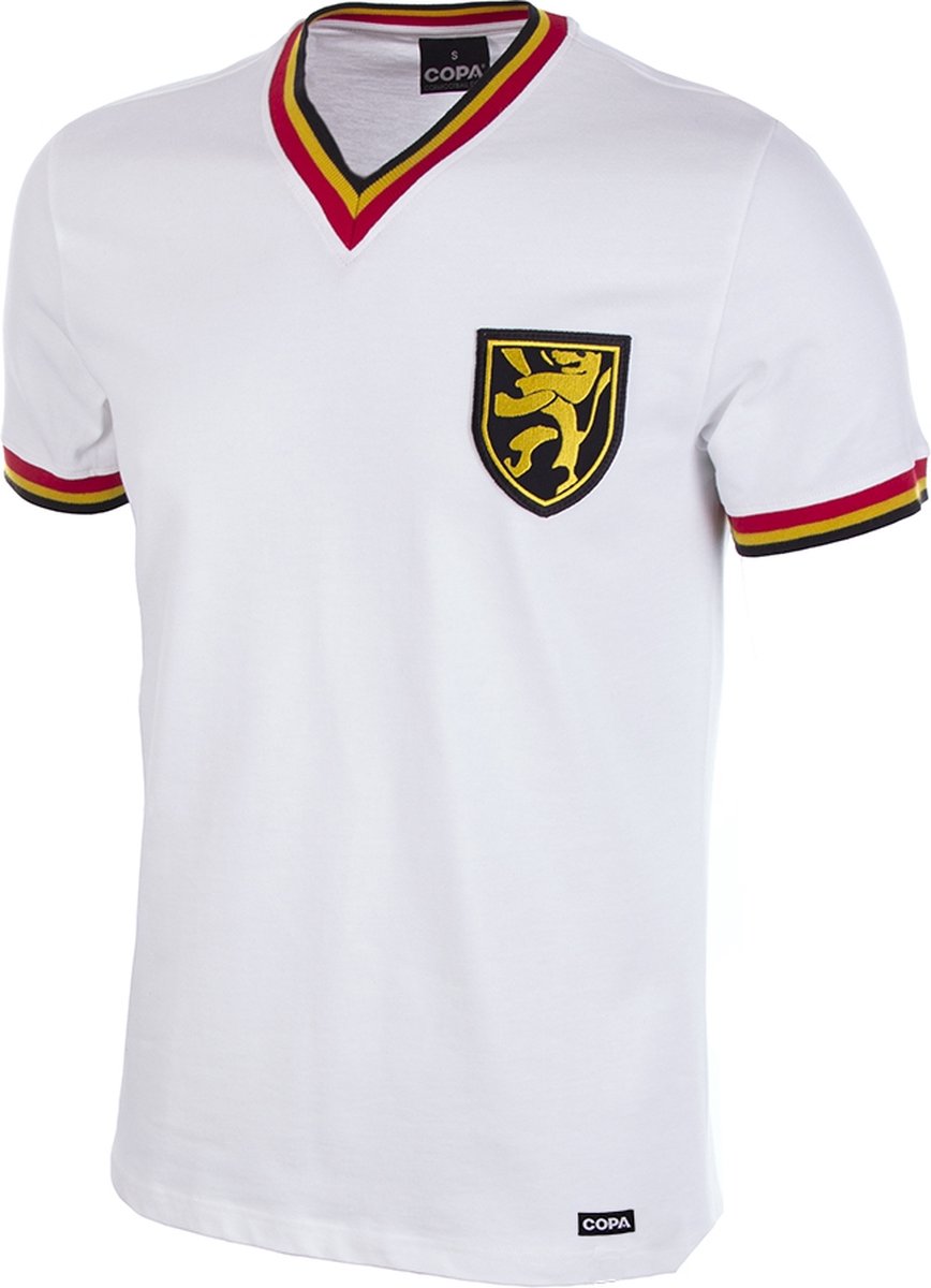 COPA - België Uitshirt 1970's Retro Voetbalshirt - Heren - Wit - XS