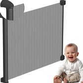 Twinky® Oprolbare Traphekje – Zwart – 80x130 CM Lange Oprolbaar Deurhekje – Duurzame Veiligheidshekje voor Baby en Huisdier – Kinderhekje Voor Baby, Hond en Huisdier