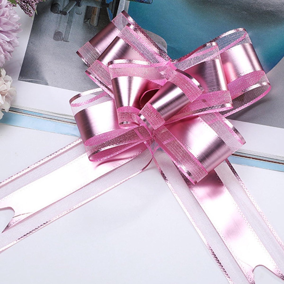 Kado doosjes roze met lichtgroene strik 10 cm vierkant | Fun en Feest