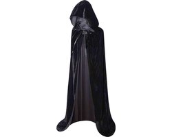 Zwarte cape extra lang (XXL) - velours mantel zwart - carnavalskleding - carnaval - Halloween cape met capuchon - carnaval cape - Harry potter kleding