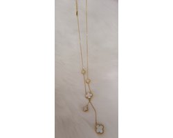 EHH Beauty -Lucky Klaver Ketting Met 5 Klavers wit - Goudkleurig - Halsketting - Stainless steel - cadeau vrouw - Stropdas ketting