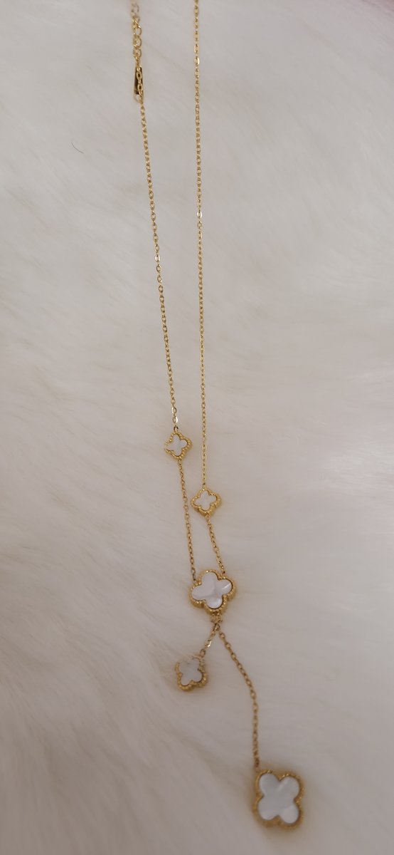 EHH Beauty -Lucky Klaver Ketting Met 5 Klavers wit - Goudkleurig - Halsketting - Stainless steel - cadeau vrouw - Stropdas ketting