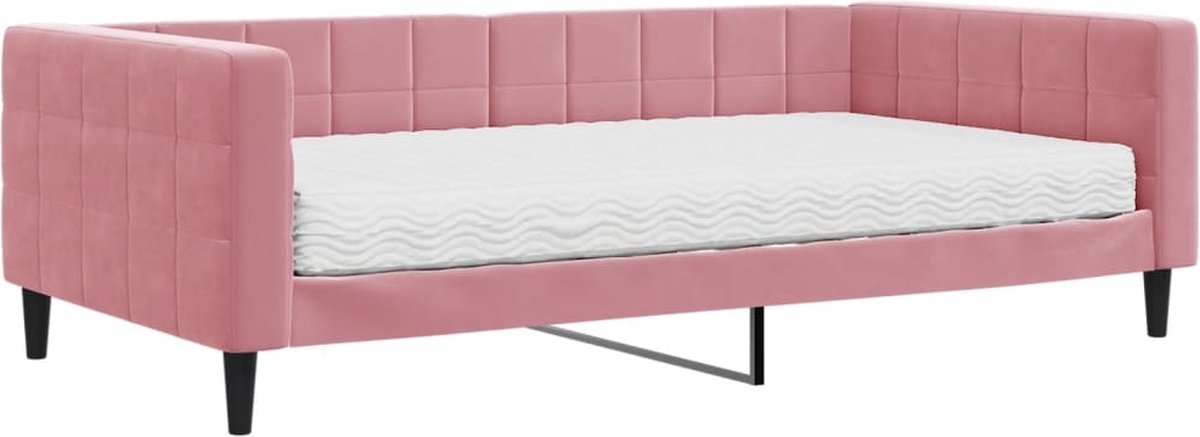 vidaXL Slaapbank - met - matras - 100x200 - cm - fluweel - roze