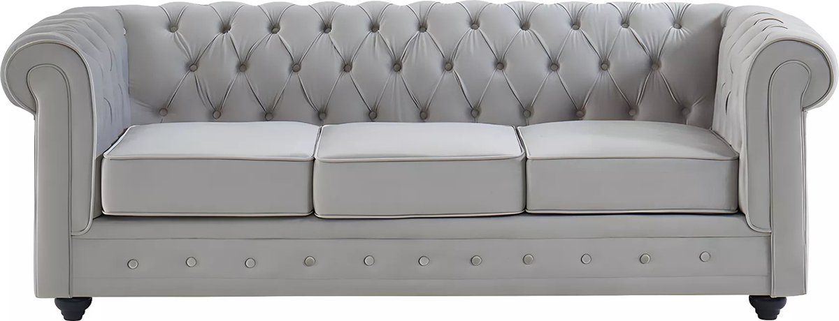 Vente-unique Driezitsbank CHESTERFIELD - velours - lichtgrijs