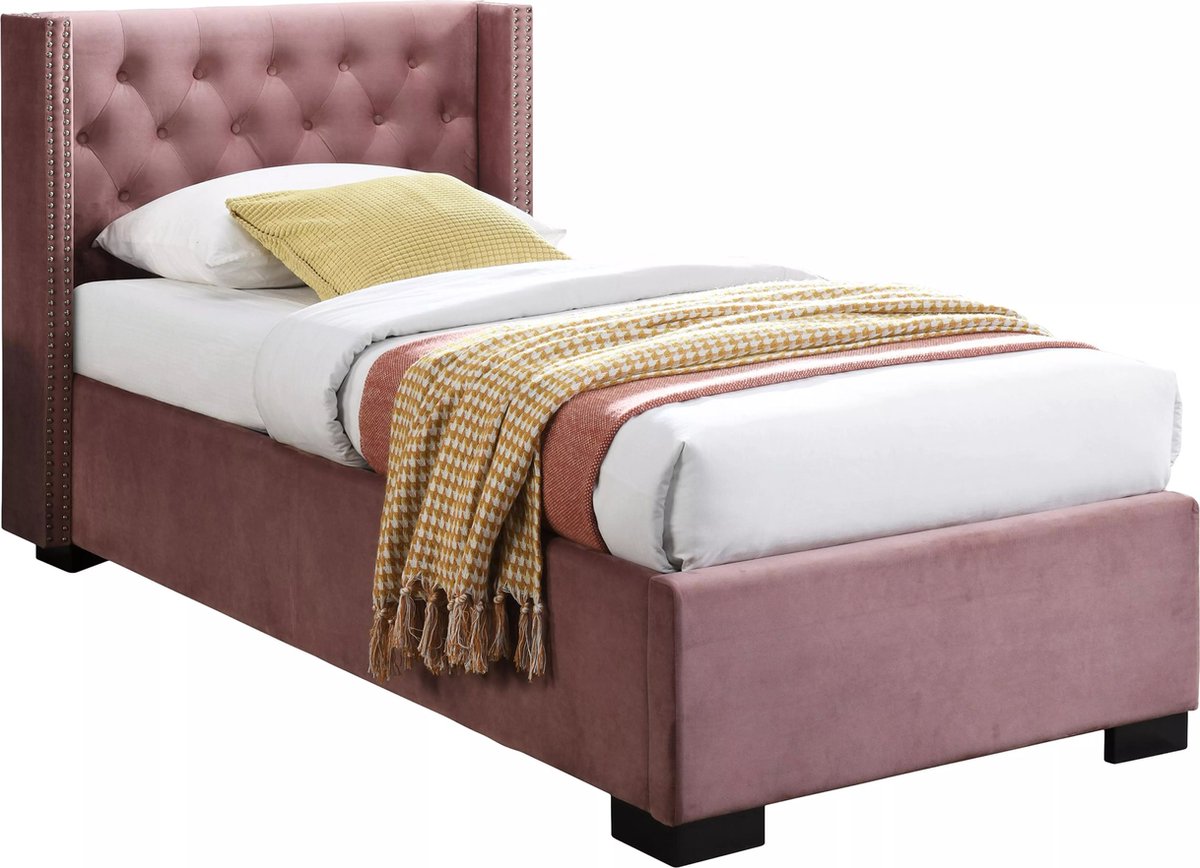 Vente-unique Bed met opbergruimte fluweel roze 90 x 200 cm