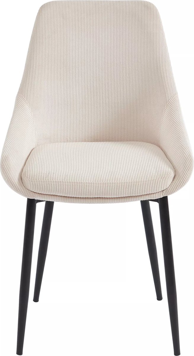 Vente-unique Set van 2 stoelen van ribfluweel en metaal - Crèmewit - MASURIE