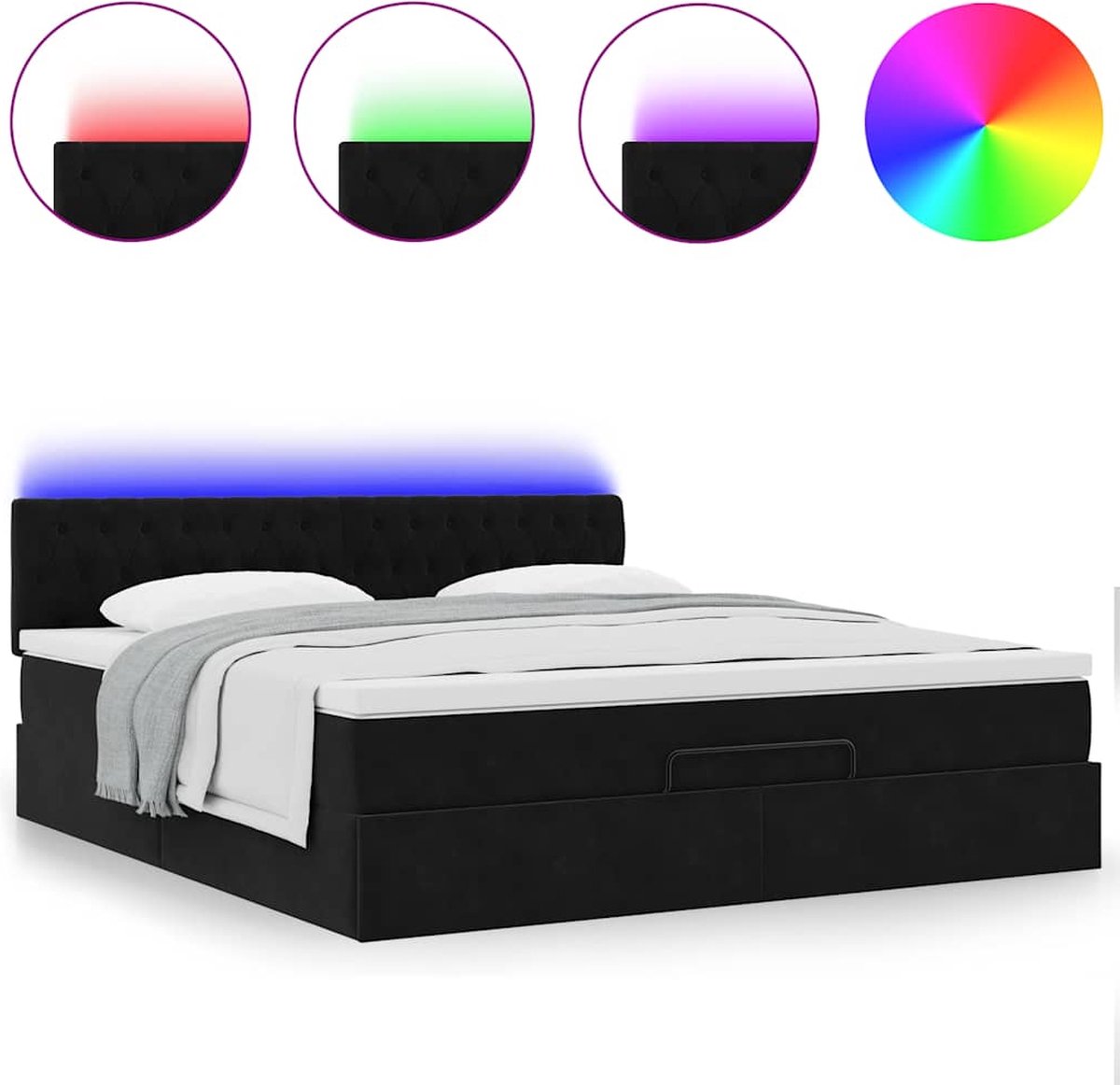 vidaXL - Ottoman - bed - met - matras - en - LED's - 180x200cm - fluweel - zwart