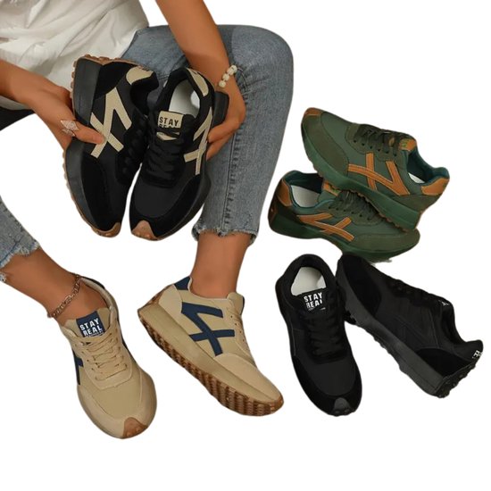 Livano Chaussures pour femmes Femme - Baskets pour femmes - Confortables - Sportives - Décontractées - Adulte - Zwart/ Beige - Taille 38