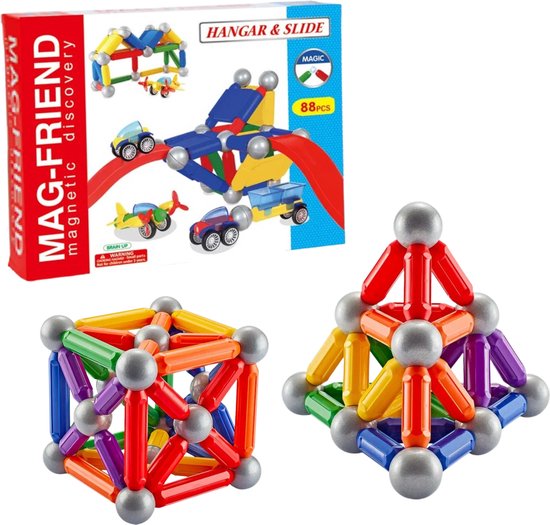 AnyPrice® Mag-Friend - Jouets magnétiques - Bouwstenen magnétiques - 88 blocs de construction avec miniatures - Pour Enfants - Tiges et balles