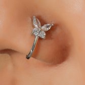 Fake Helix Neuspiercing Vlinder Met Kristallen I Nep Neuspiercing I Decoratieve Neuspiercing I Neusring I Nep Piercing I Zilver