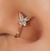 Fake Helix Neuspiercing Vlinder Met Kristallen I Nep Neuspiercing I Decoratieve Neuspiercing I Neusring I Nep Piercing I Goud