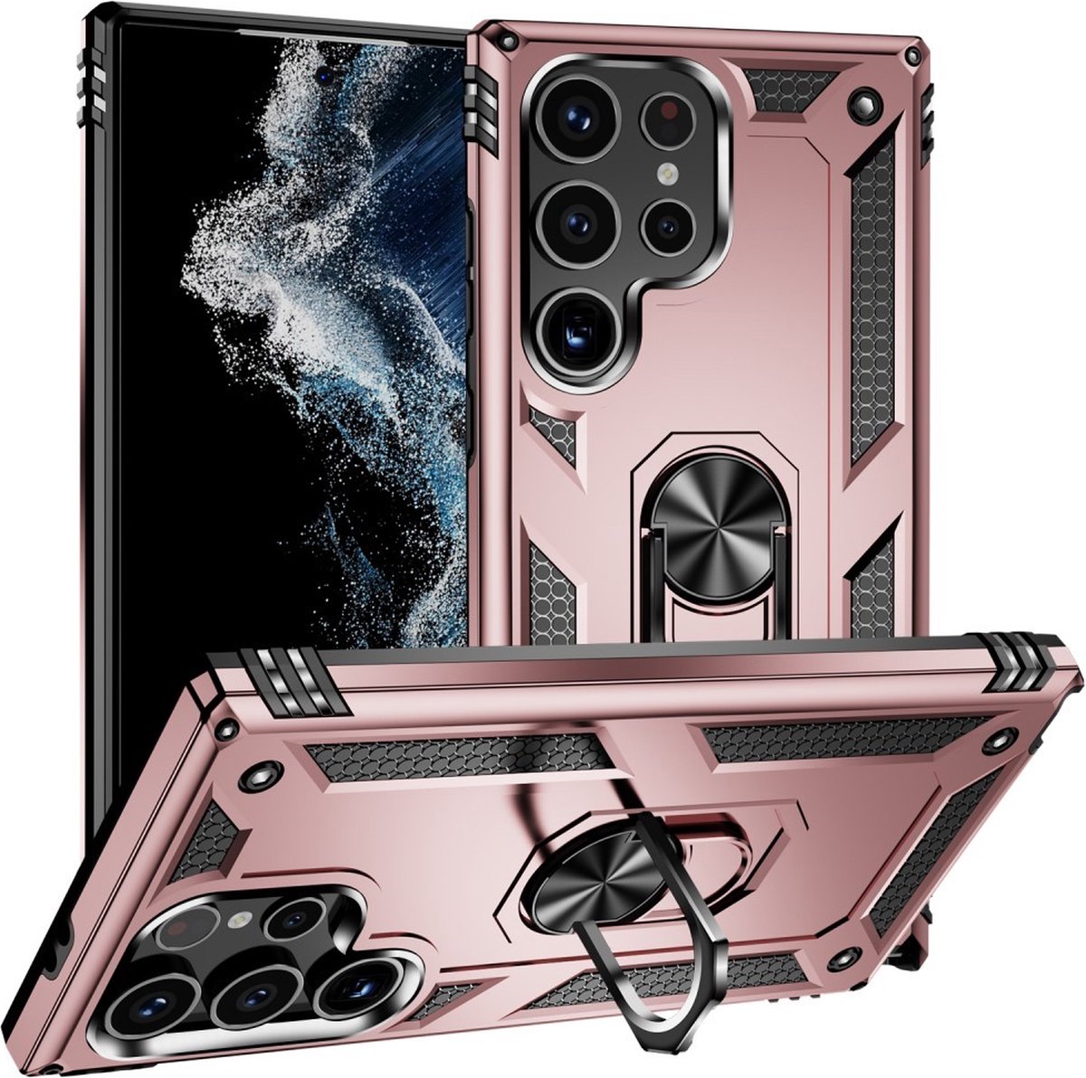 Coverup Hoesje - Geschikt voor Samsung Galaxy S24 Ultra Hoesje - Coverup Ring Kickstand Back Cover - Rose Gold