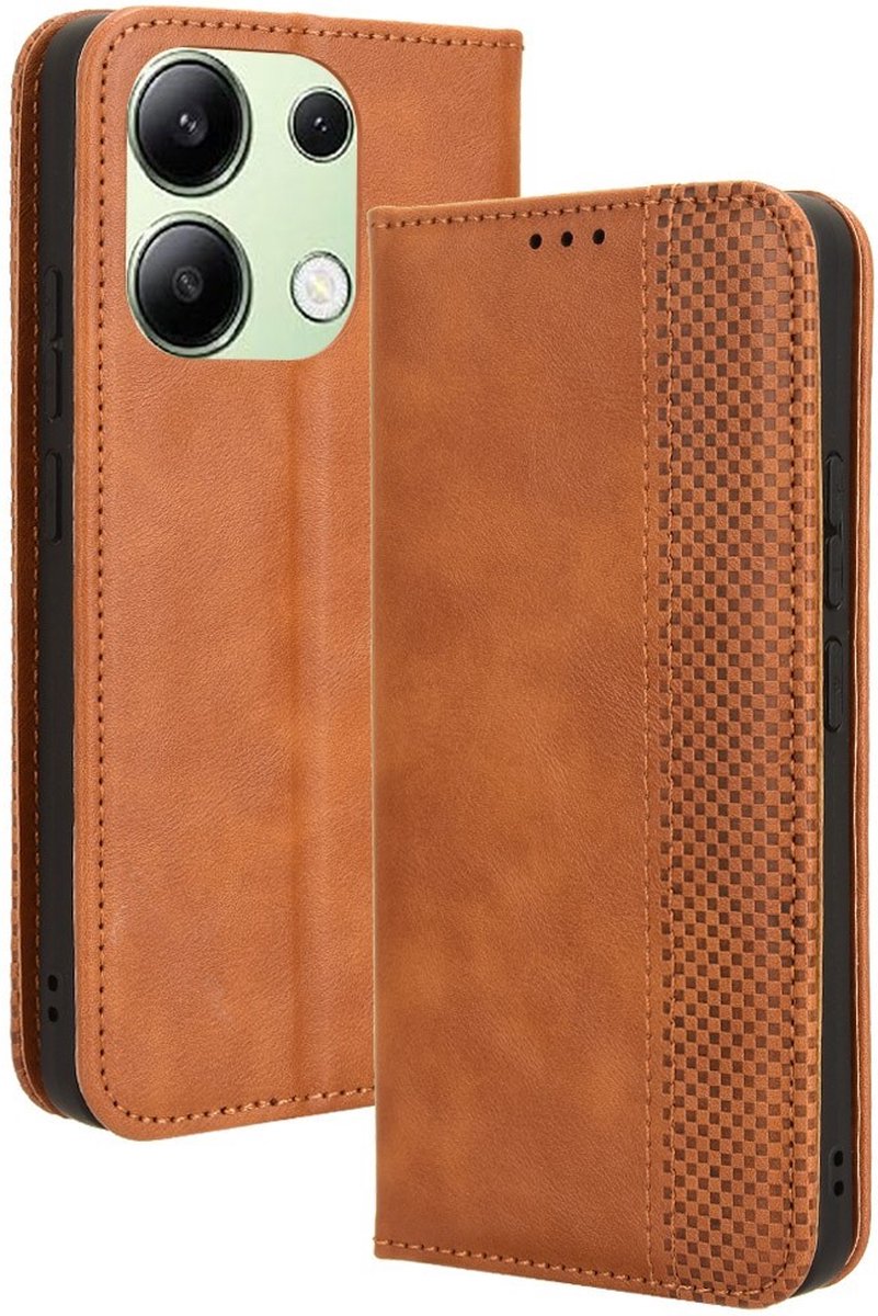 Coverup Hoesje - Geschikt voor Xiaomi Redmi Note 13 4G Hoesje - Coverup Vintage Style Book Case - Bruin