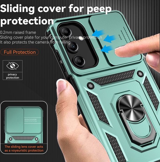 Coverup Ring Kickstand Couverture arrière avec Shield d'appareil photo adapté à la coque Samsung Galaxy A35 - Vert