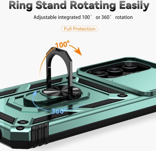Coverup Ring Kickstand Couverture arrière avec Shield d'appareil photo adapté à la coque Samsung Galaxy A35 - Vert
