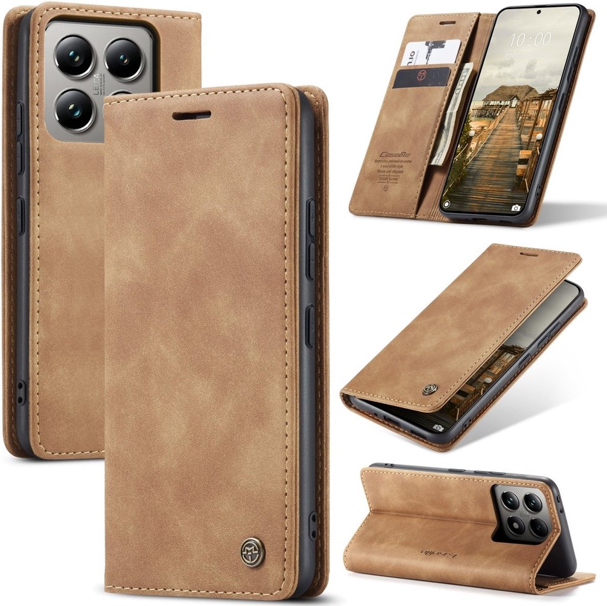 CaseMe Hoesje - Geschikt voor Xiaomi 14T Pro Hoesje - CaseMe 013 Book Case - Bruin