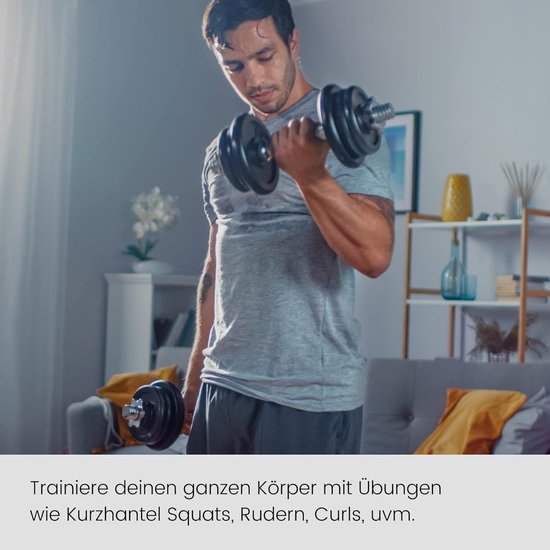 MOVIT SZ Curlset PRO, curlstang met rubberen gietijzeren halterschijven, 26, 35, 65,5 kg, getest op schadelijke stoffen, verchroomd & gekarteld, SZ stang, halterstang, halterset, 35 kg sterslot
