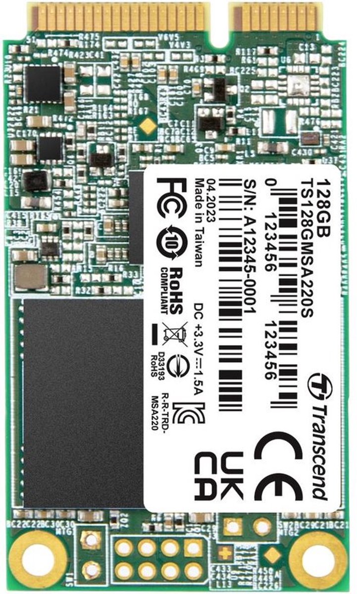 Transcend 220S 128 GB mSATA SSD harde schijf SATA 6 Gb/s Retail TS128GMSA220S