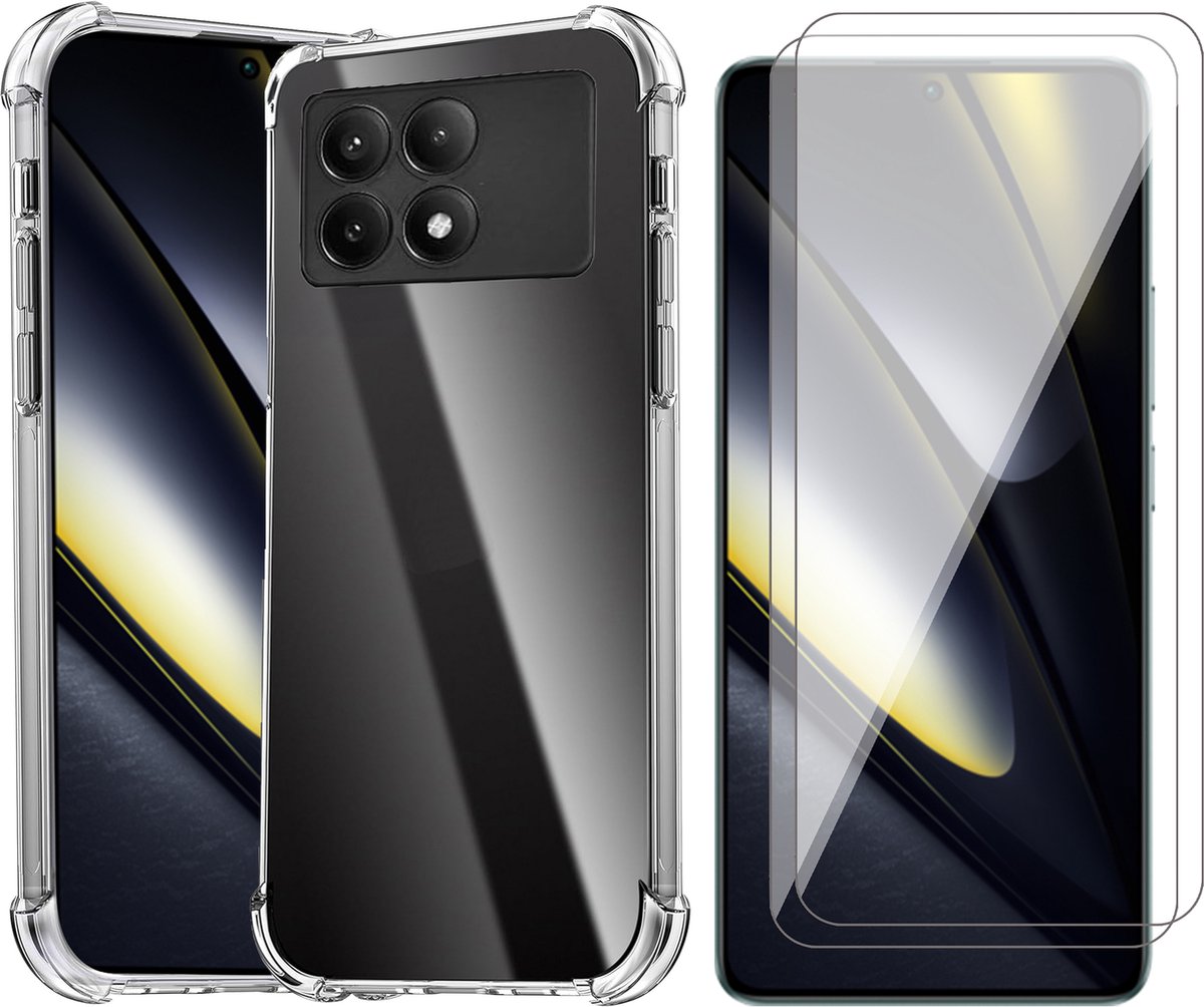 Hoesje geschikt voor Poco F6 Pro - 2x Screenprotector Glas - Shockproof Transparant