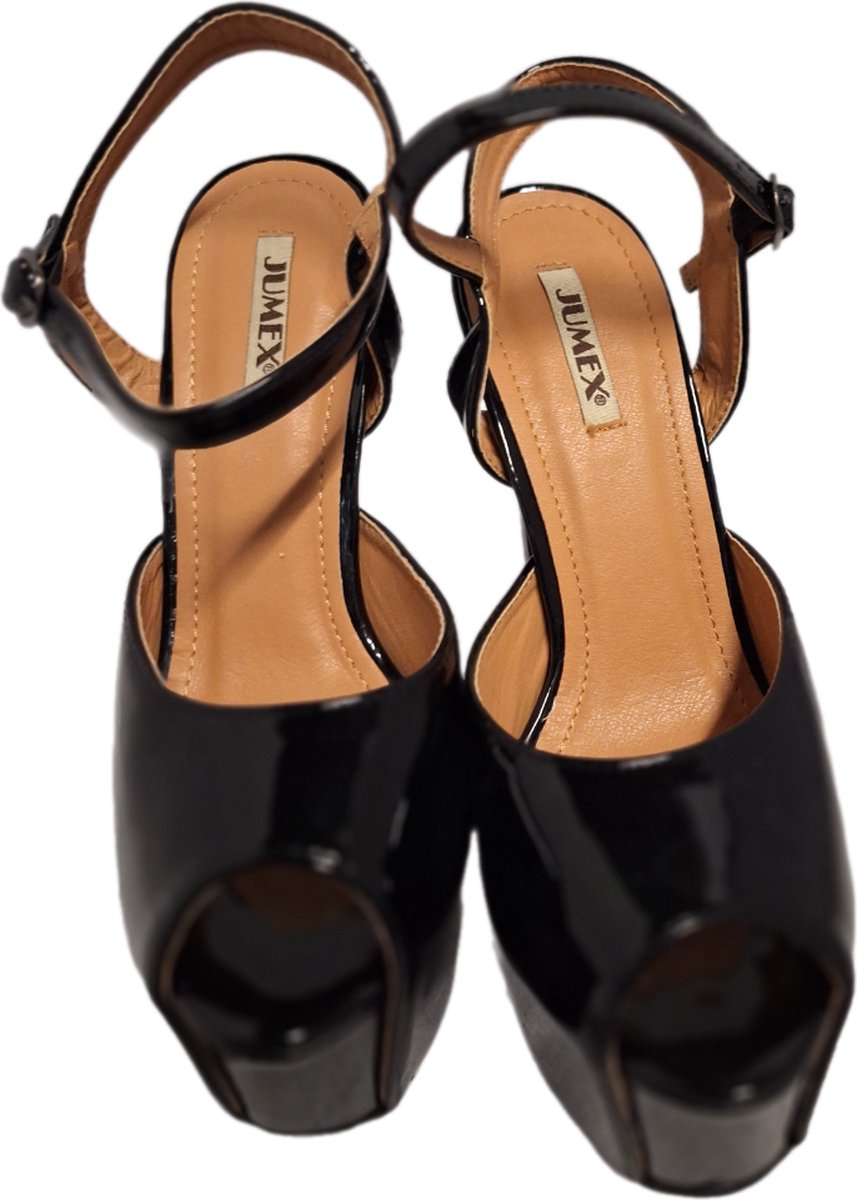 JUMEX-EROTISCHE PUMP -BLACK LAKLEER- HAK 16 CM-ZOOL 6CM-SIZE40