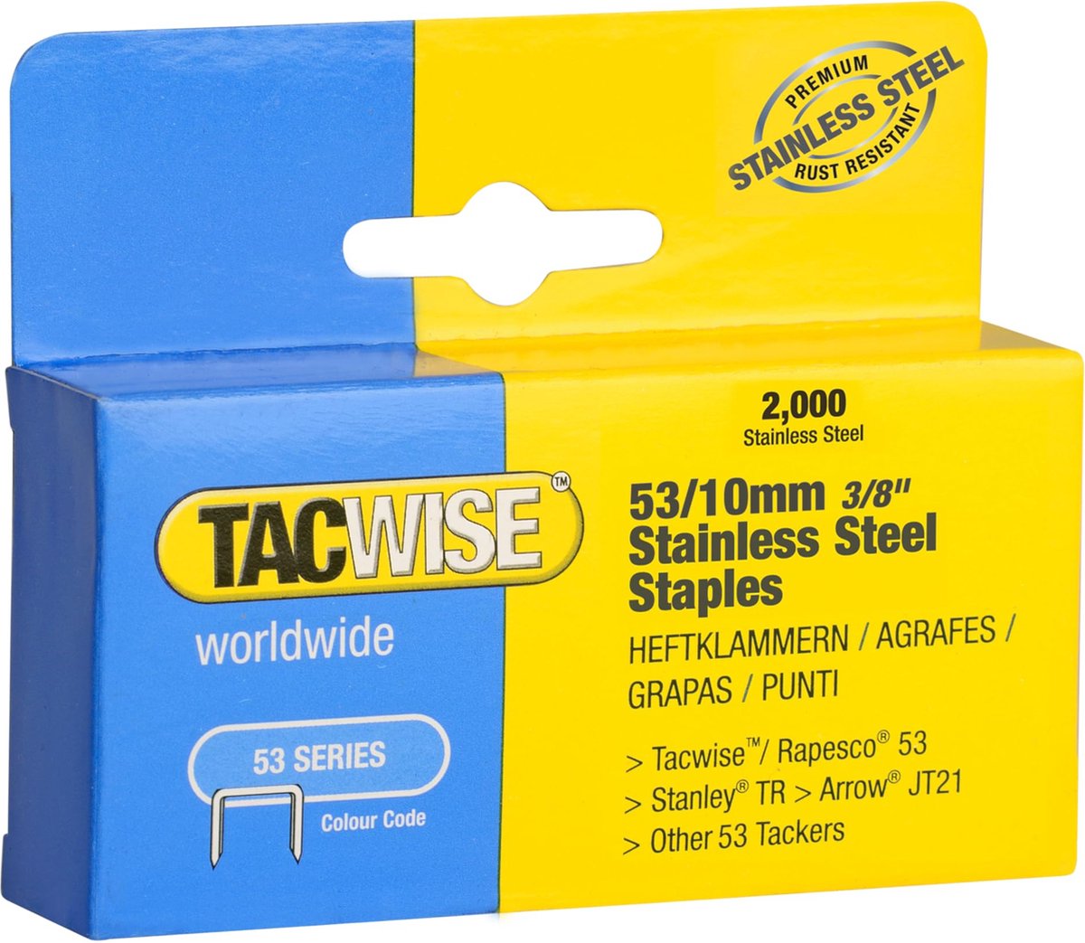 Tacwise nieten voor tacker - Type 53 - RVS - 10 mm - 2000 stuks