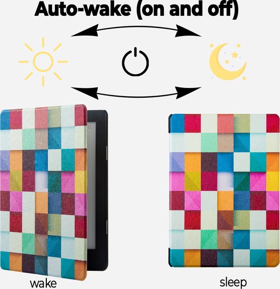 Lunso Geschikt voor Kobo Aura Edition 2 hoes (6 inch) - sleepcover - Blokken van Lunso — afbeelding 5