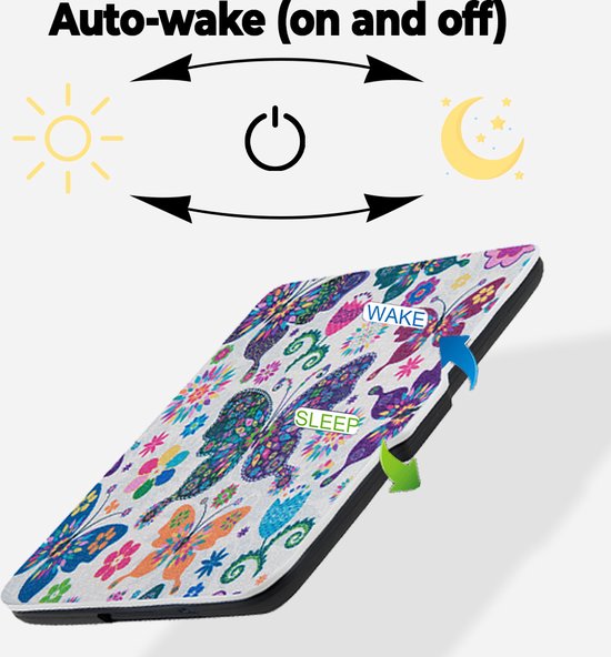 Lunso - Geschikt voor Kobo Clara HD hoes (6 inch) - sleep cover - Vlinders van Merkloos — afbeelding 4