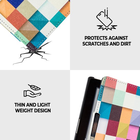 Lunso Geschikt voor Kobo Aura Edition 1 hoes (6 inch) - sleepcover - Blokken van Lunso — afbeelding 3