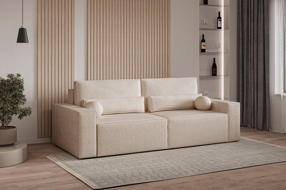 Slaapbank, sofa met slaapfunctie en opbergruimte, moderne bank, 3-zits, Slaapbank Denver mini - Beige (Anthology 3)