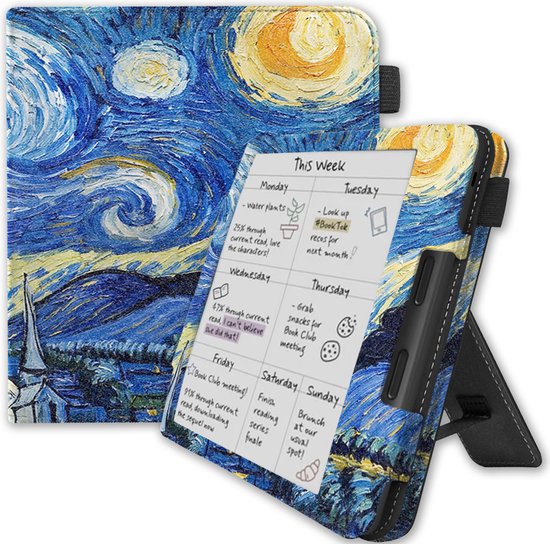 Lunso Convient pour Kobo Libra Color cover (7 pouces) - Housse de couchage de Luxe - Van Gogh Starry Night