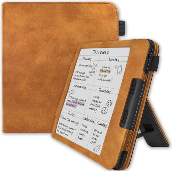 Lunso Convient pour la housse Kobo Libra Color (7 pouces) - Housse de couchage de Luxe avec support - Marron