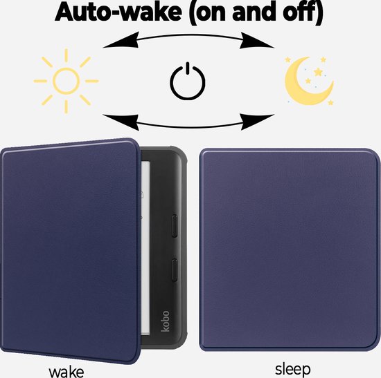 Lunso Geschikt voor Kobo Libra Colour hoes (7 inch) - sleepcover - Donkerblauw van Lunso — afbeelding 5