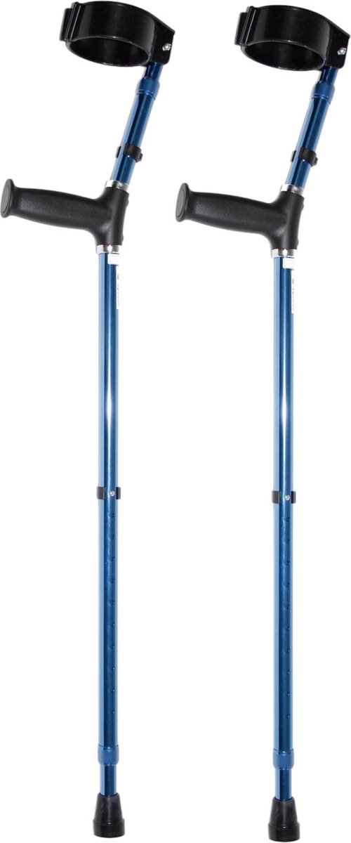 Goedkoopste Premis - Elleboogkrukken - Standaard Handgreep - Verstelbaar - 75-100 cm - Paar - Gesloten Manchet - Blauw