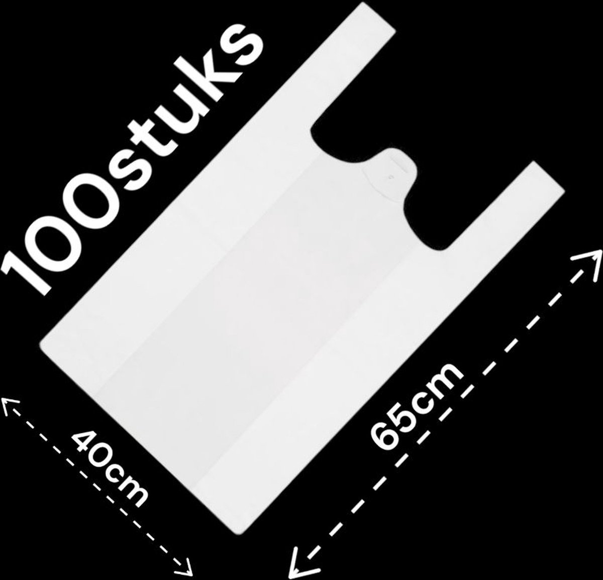 Hemdtasjes / Winkelzakken / Draagtassen / 100 stuks / 40x20x65cm - 30mic / Wit / HDPE / Dik