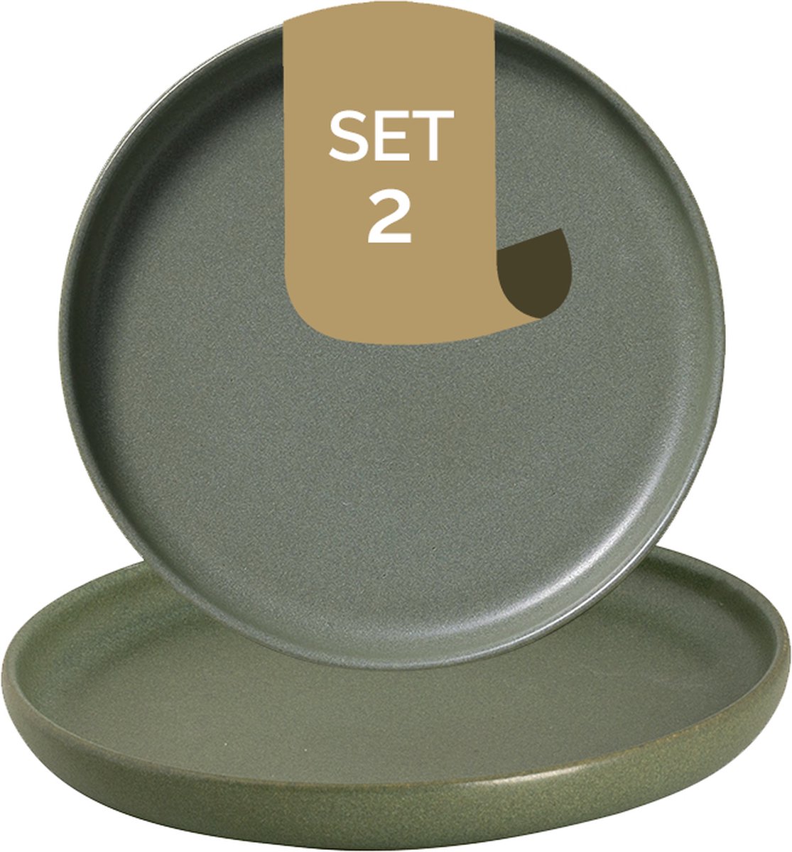 Palmer - Sandy Loam - Bord - 2 stuks - ø 17 cm - Groen - Stoneware - Bordenset