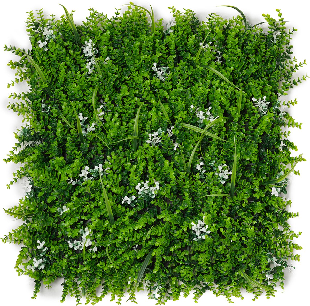 Kunsthaag plantenwand - Planten muur - Voor binnen en buiten - Buxus, Gras en Witte bloeme