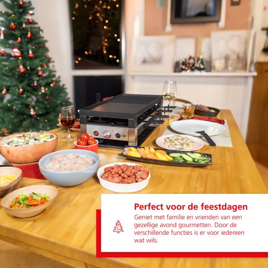 Appareil à Raclette 5 En 1 Solis 791 – Pour 8 Personnes – Raclette, Grill, Wok, Pizza, Crêpes – 1400W, Acier Inoxydable
