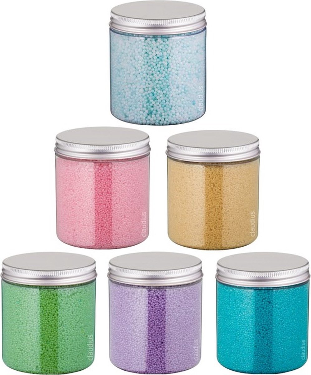 Goedkoopste Badkaviaar - 200 gram - set van 6 verschillende geuren - Aluminium Deksel - Eucalyptus, Hamam, Lavendel, Opium, Rozen, Zen Moment - bad parels voor in bad
